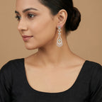 Mint Aurora Rose-Gold Earrings detail showing open teardrop frame and floral marquise cluster