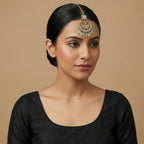 Mint Pearl Drop Tikka detail of crescent mint green teardrop border and five bottom bead drops