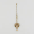 Classic Noor Round Tikka antique gold round mandala maang tikka with champagne stones on gray background