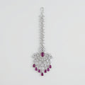 Noorani Ruby Tikka silver fan maang tikka with ruby center and seven pear drops