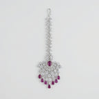 Noorani Ruby Tikka silver fan maang tikka with ruby center and seven pear drops