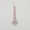 Rose Heirloom Tikka silver maang tikka with pink bead chain and filigree pink center pendant