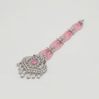 Rose Heirloom Tikka detail showing pink bead rows and teardrop crystal charm fringe