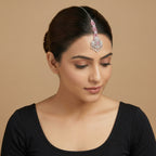 Rose Heirloom Tikka detail showing pink bead rows and teardrop crystal charm fringe