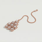 Rosette Frame Drop Tikka detail showing geometric rosette tiers and oval crystal drop charms