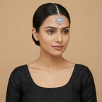 Silver Flora Pearl Tikka detail showing pear-cut crystal chain, floral center, and pearl drop