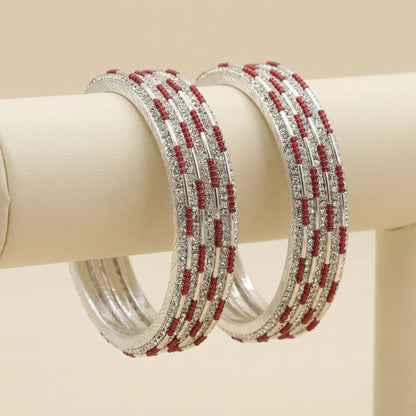 Ruby Dust Silver Bangles - Set of 8