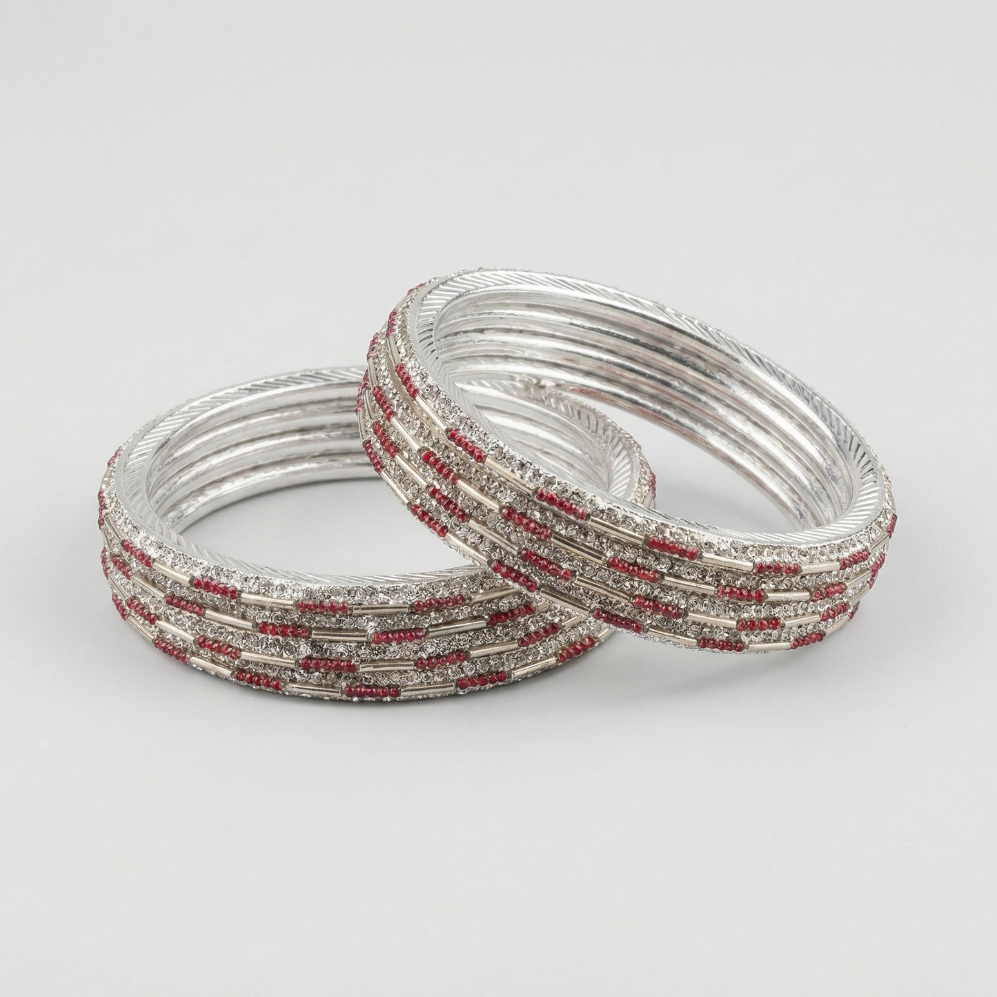 Ruby Dust Silver Bangles - Set of 8