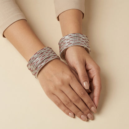 Ruby Dust Silver Bangles - Set of 8