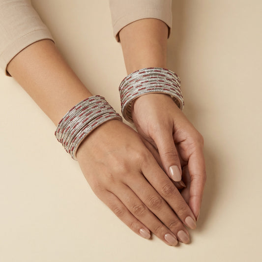 Ruby Dust Silver Bangles - Set of 8