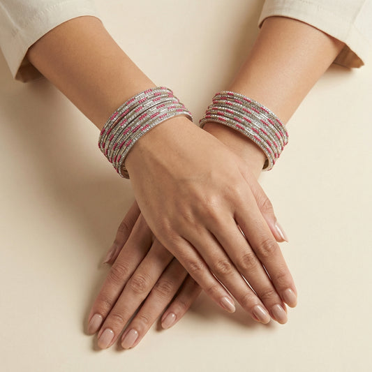 Rose Sparkle Bangles - Set of 8