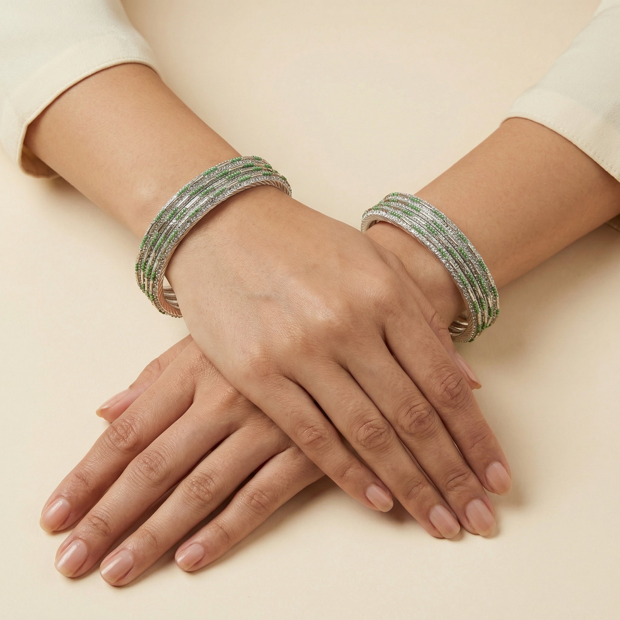 Emerald Shimmer Bangles - Set of 8