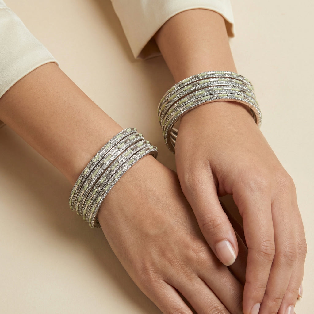 Mint Glimmer Bangles - Set of 8