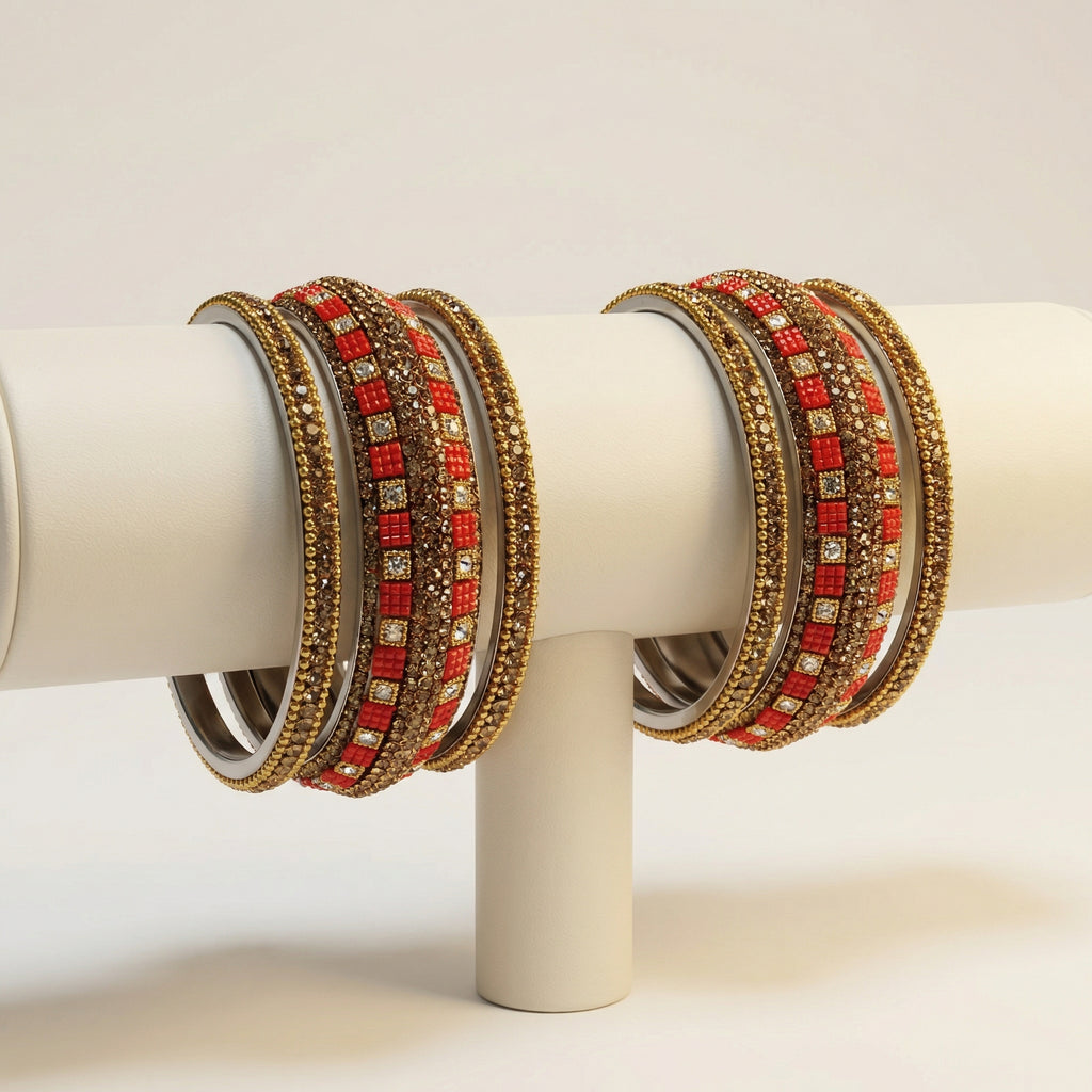 Crimson Jewel Bangles - Set of 6