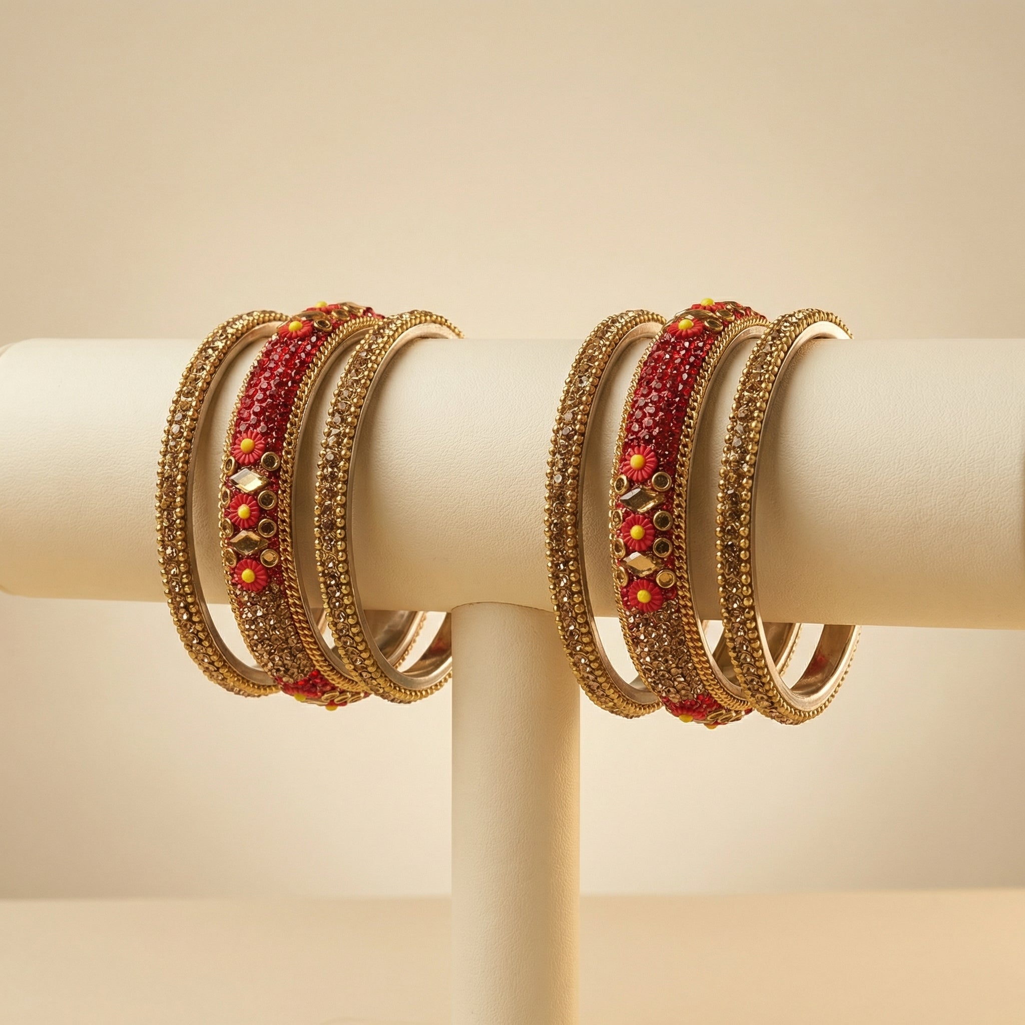 Crimson Daisy Bangles - Set of 6