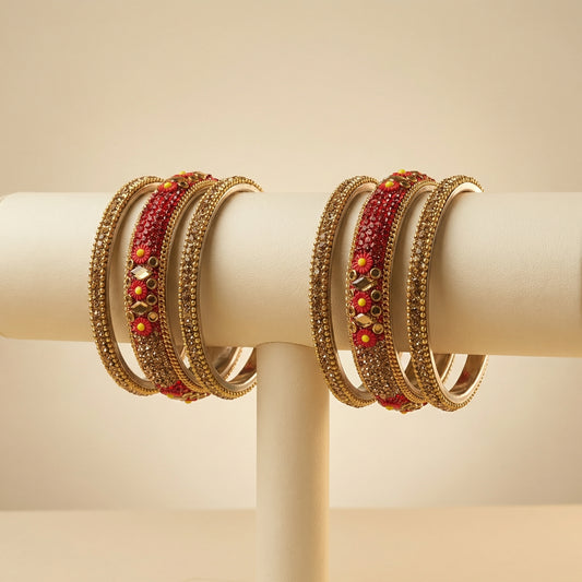 Crimson Daisy Bangles - Set of 6