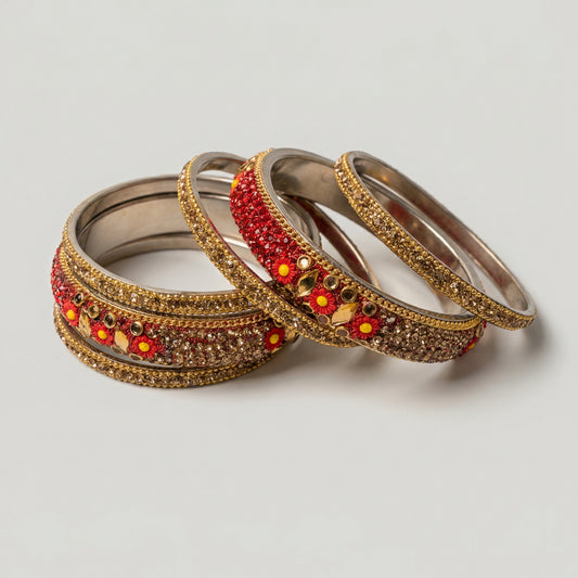 Crimson Daisy Bangles - Set of 6