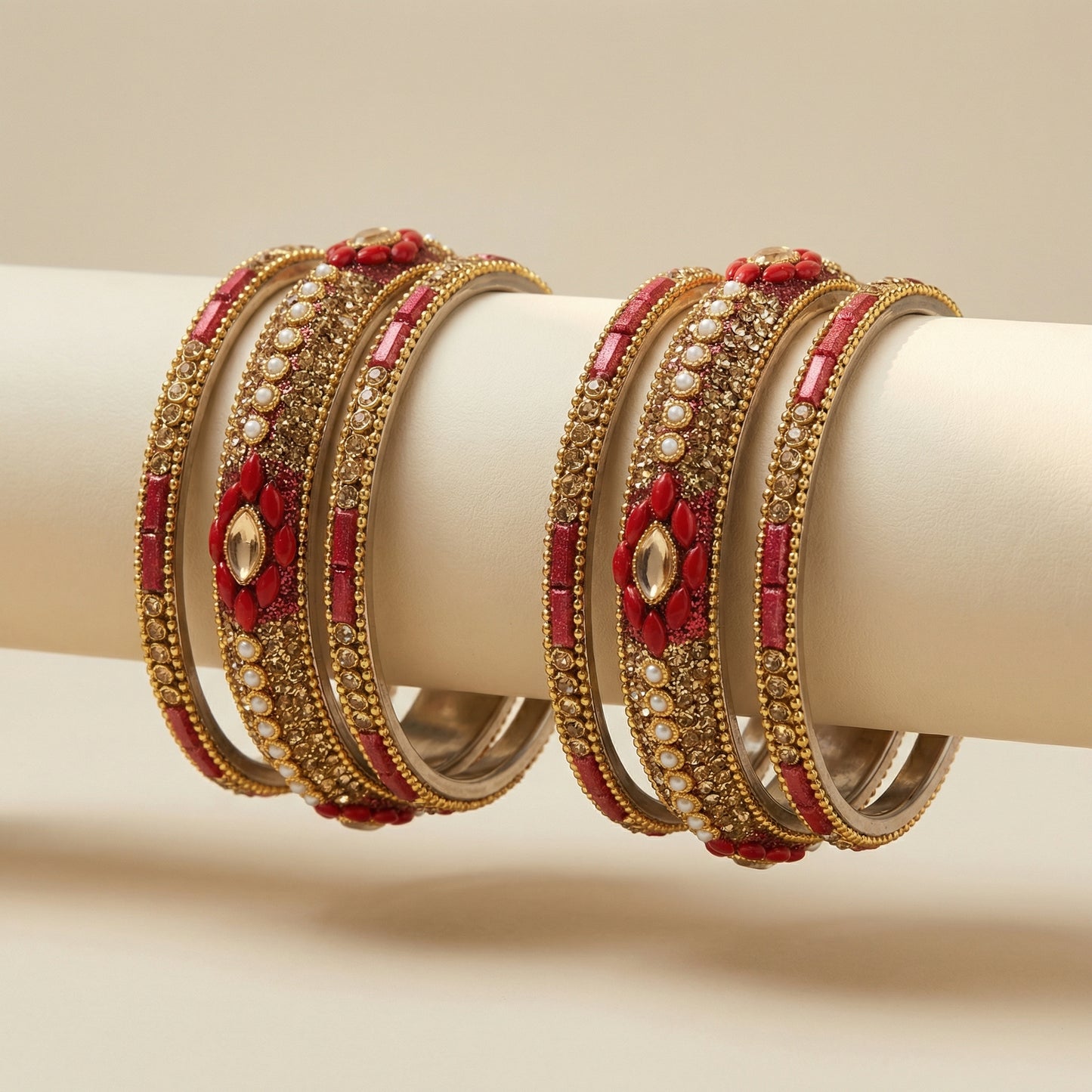 Crimson Gilded Bangles - Set of 6