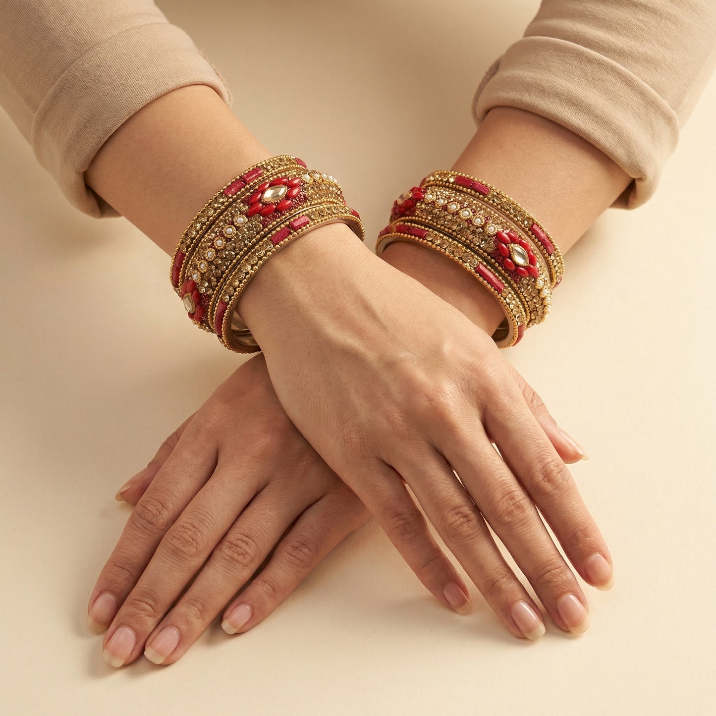 Crimson Gilded Bangles - Set of 6