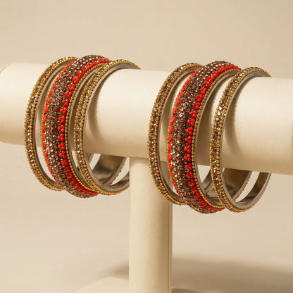 Gilded Coral Bangles - Set of 6