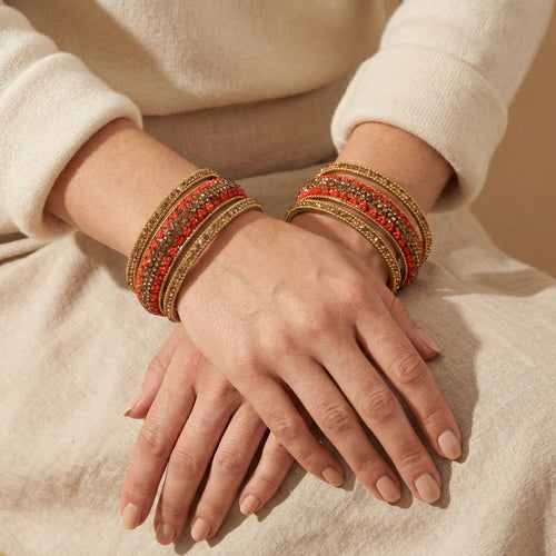 Gilded Coral Bangles - Set of 6