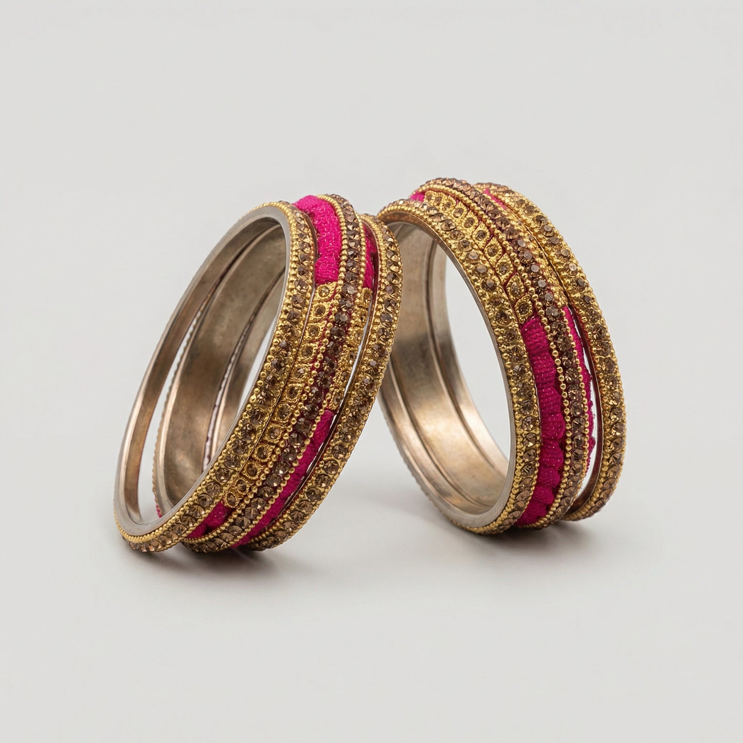 Gilded Magenta Bangles - Set of 6