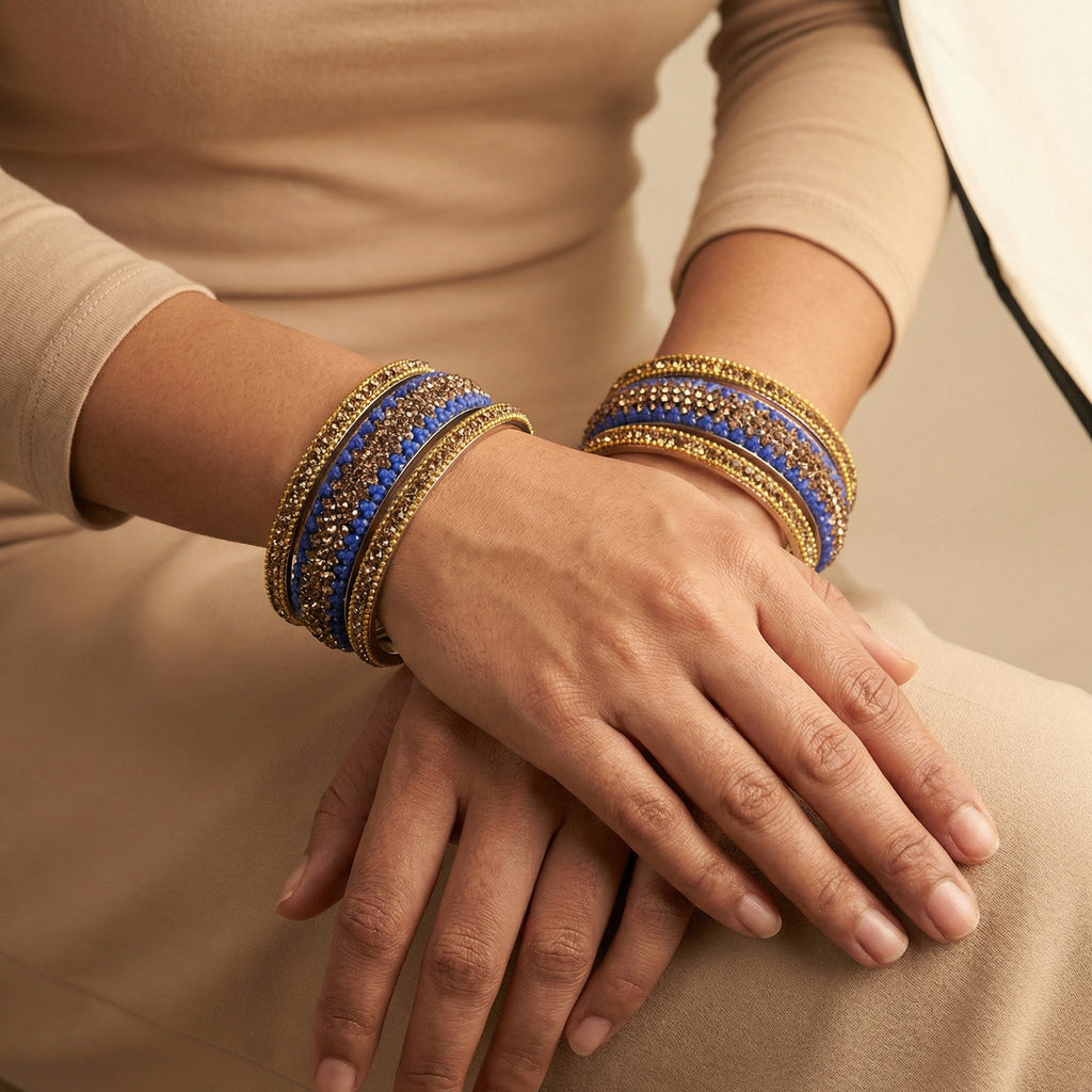Regal Blue Bronze Bangles - Set of 6