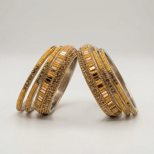 Antique Gold Embellished Bangles - Set of 6