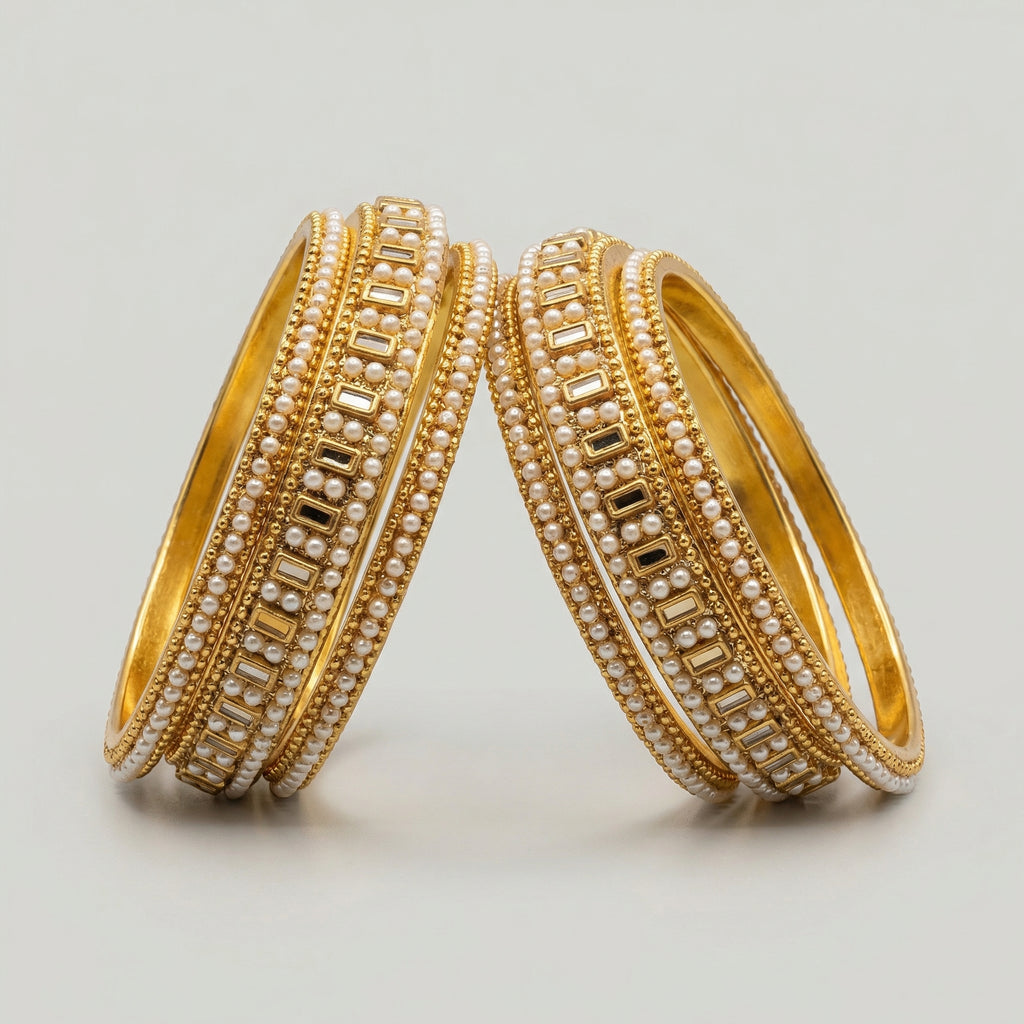 Luxe Pearl Kundan Bangles - Set of 6