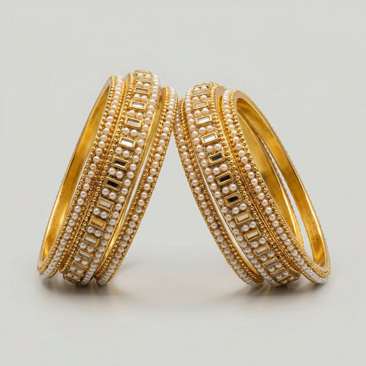 Luxe Pearl Kundan Bangles - Set of 6