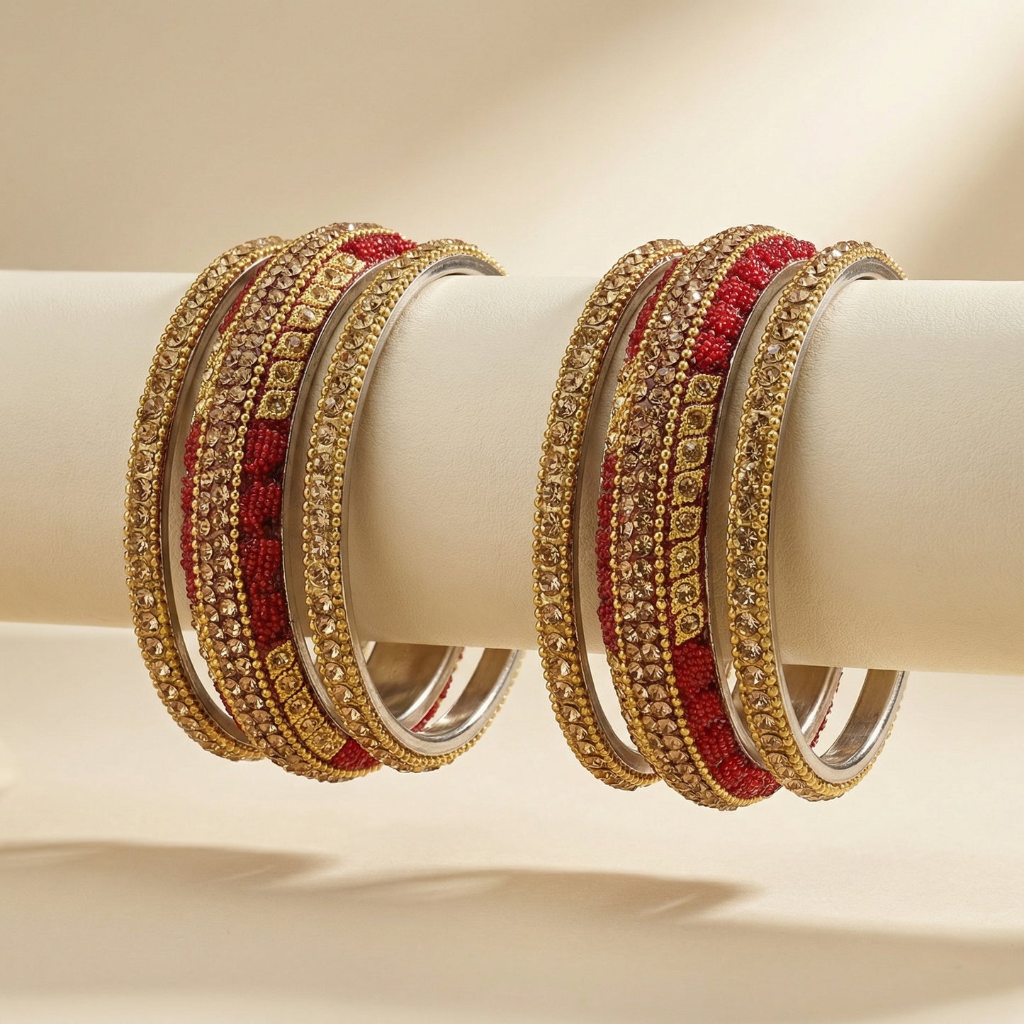 Crimson Kundan Bangles - Set of 6