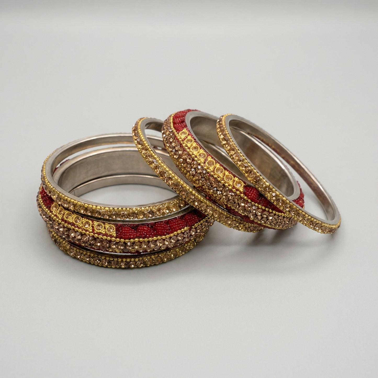 Crimson Kundan Bangles - Set of 6