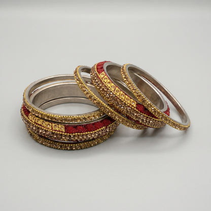 Crimson Kundan Bangles - Set of 6