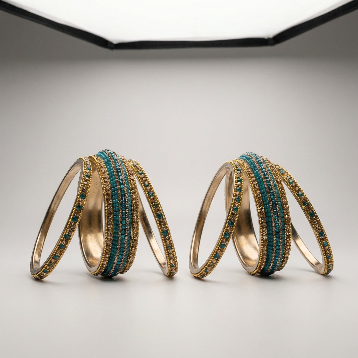 Teal Antique Crystal Bangles - Set of 6