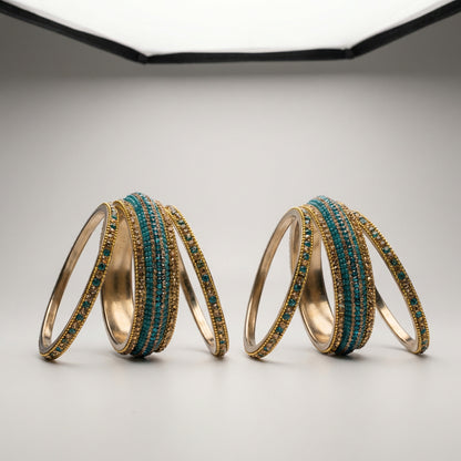 Teal Antique Crystal Bangles - Set of 6