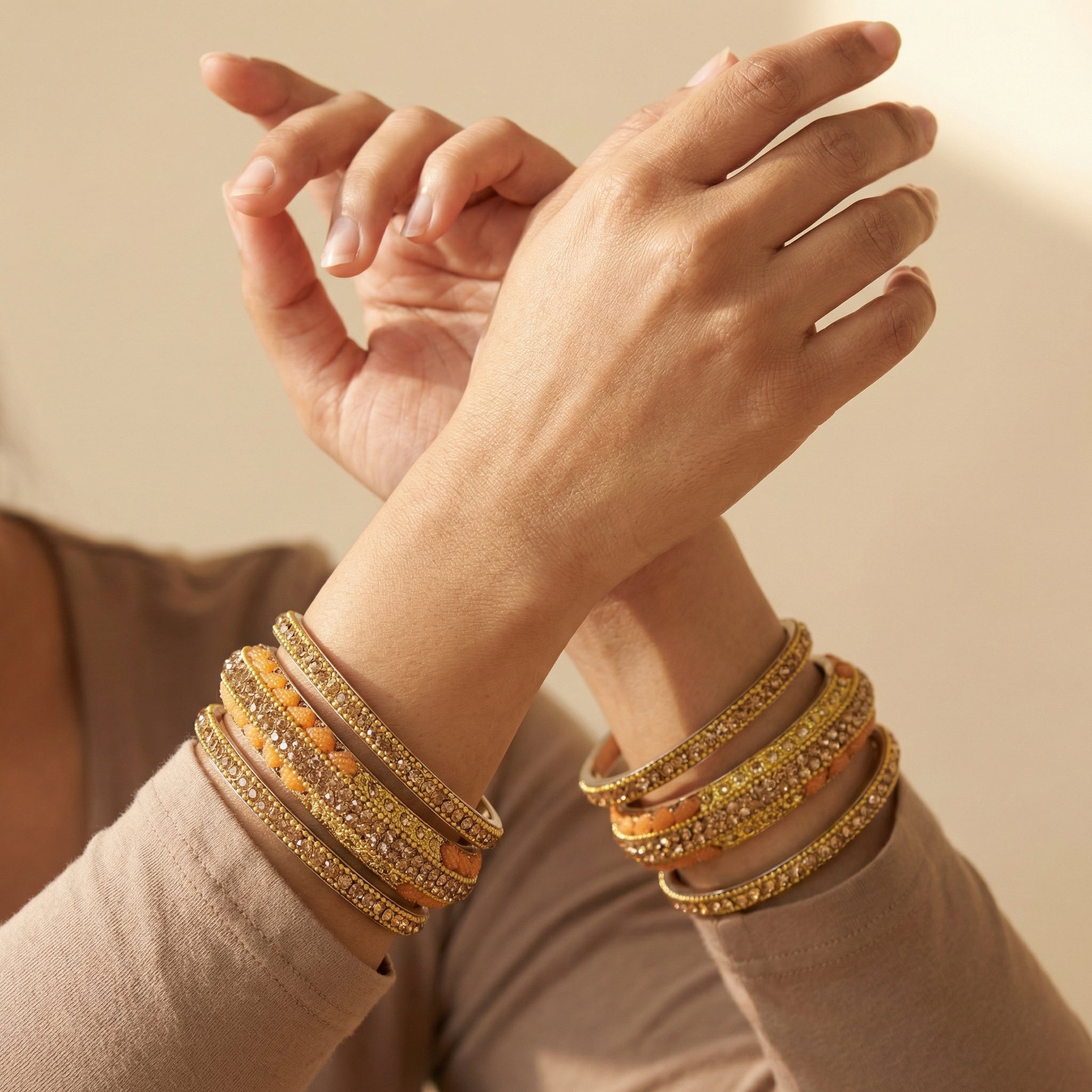 Gilded Coral Bangles - Set of 6