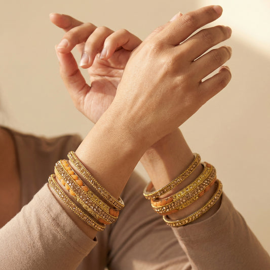 Gilded Coral Bangles - Set of 6