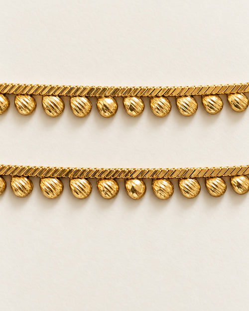 Matching Rani Droplet Anklet pair detail, gold-tone chain with droplet charms