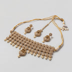 Zara Polki Necklace Set detail showing crystal polki motifs and pearl fringe