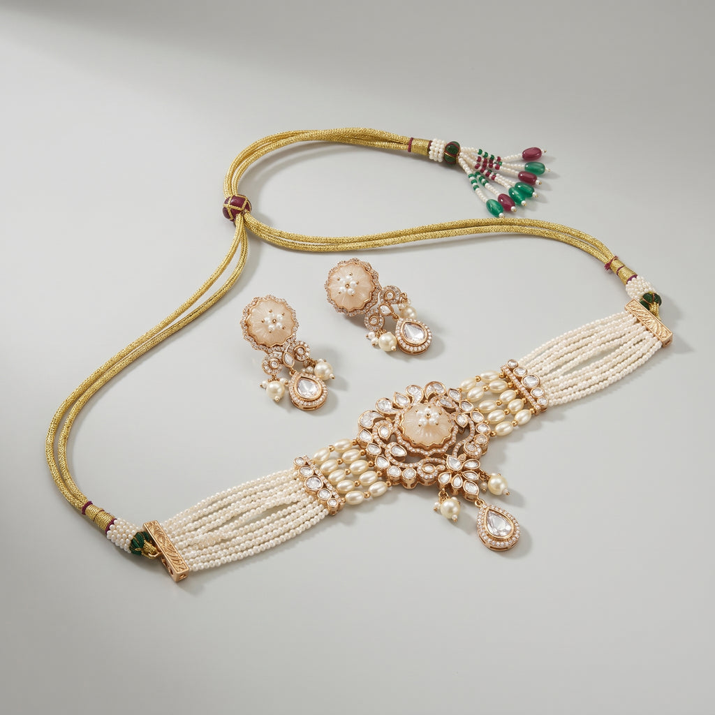Kundan White Bead Necklace Set