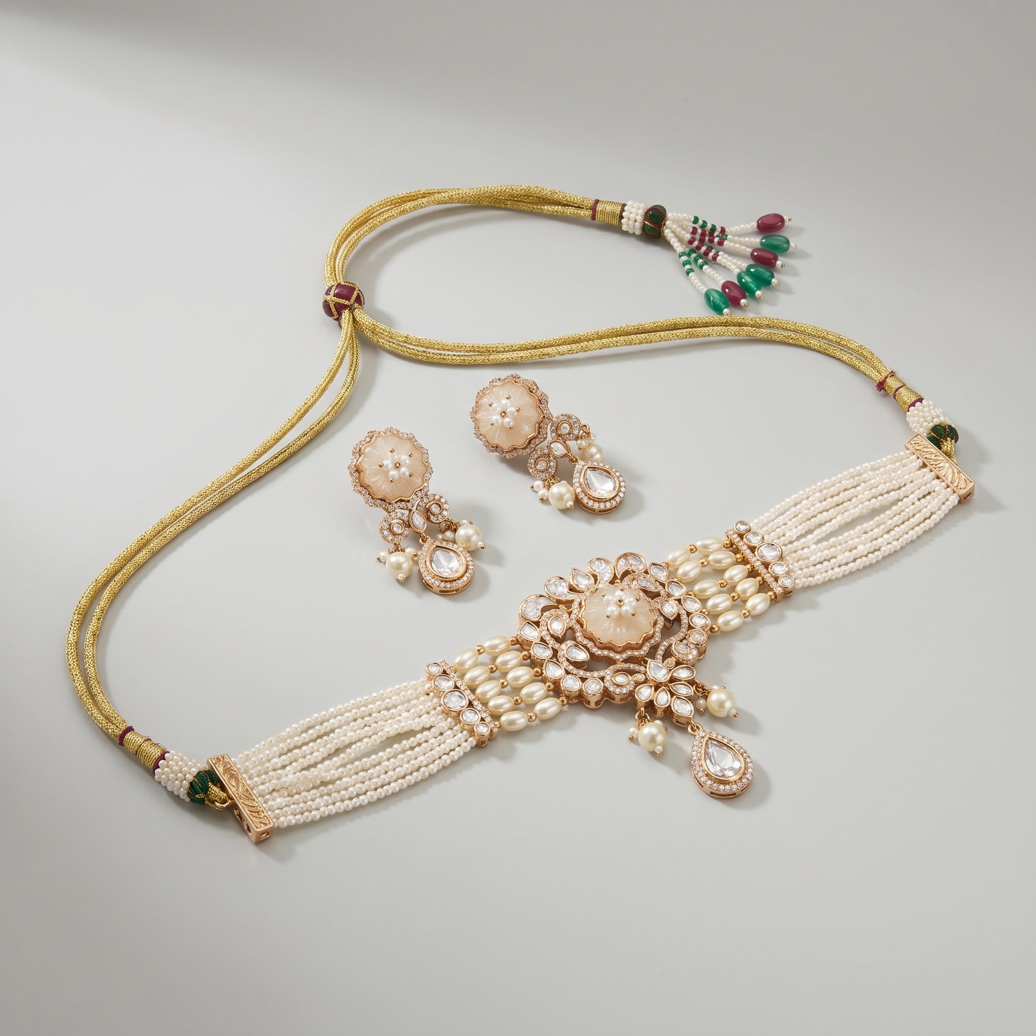 Kundan White Bead Necklace Set
