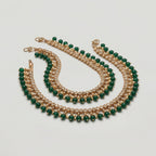 Rani Polki Anklet detail of teardrop stones and green bead fringe
