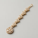 Kundan Crystal Tikka detail showing marquise crystal leaf links and pavé-bordered teardrop pendant