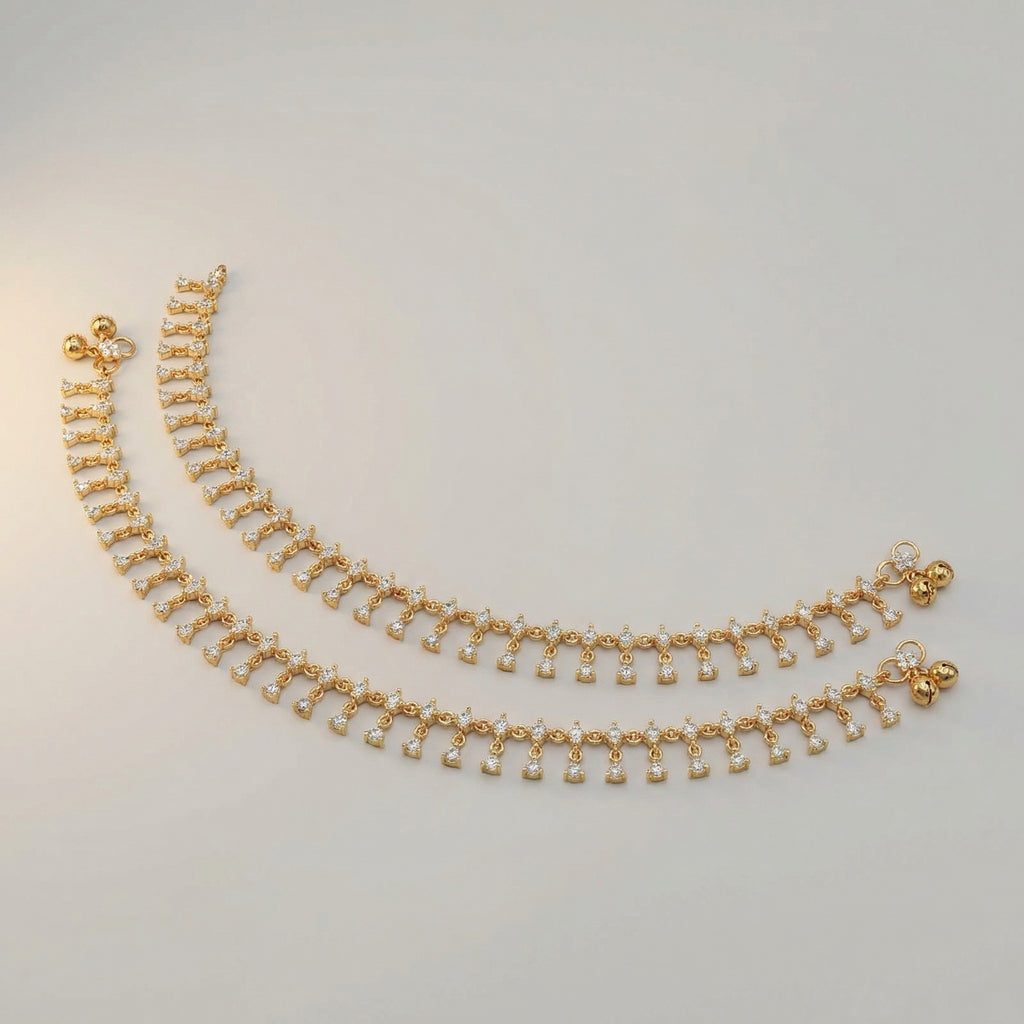 Roshni Anklet pair of gold-tone kundan fringe payals with ghungroo bells