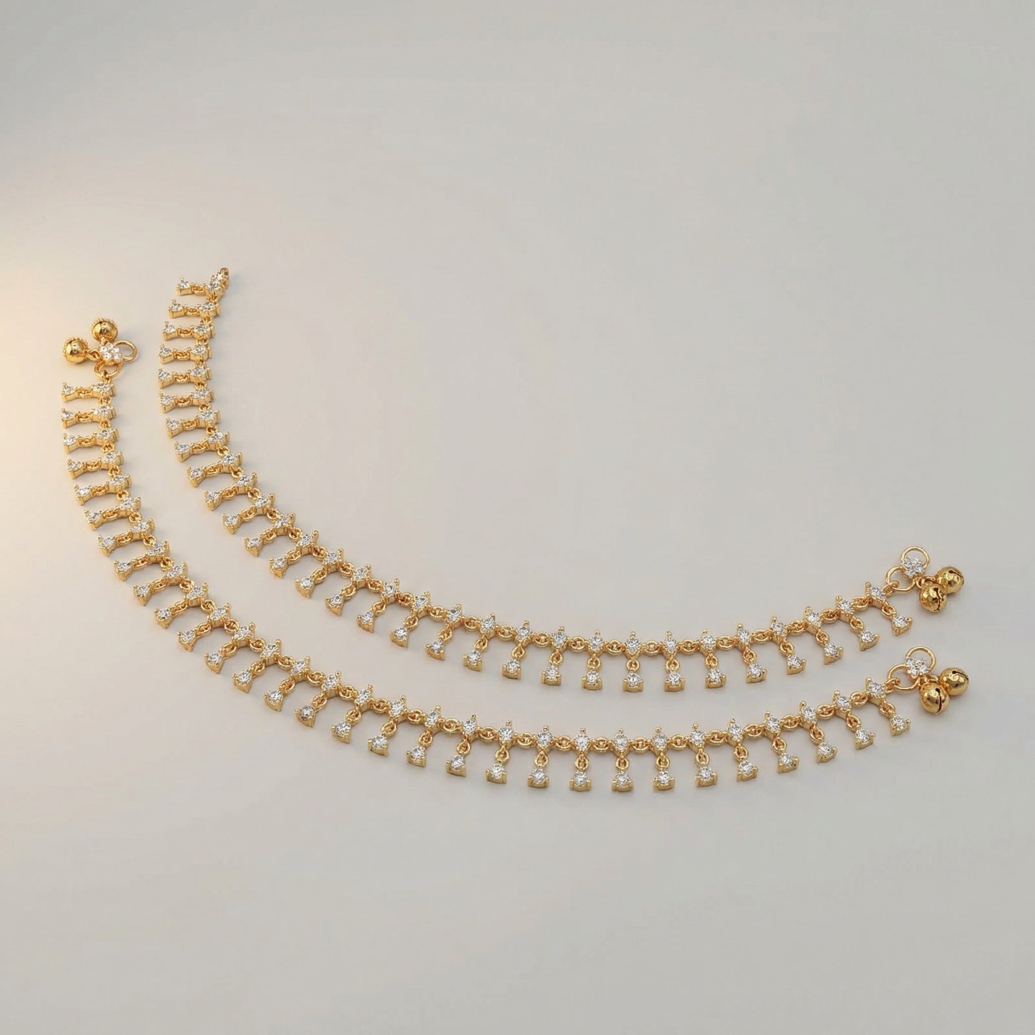 Roshni Anklet pair of gold-tone kundan fringe payals with ghungroo bells