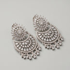 Chand Dazzle Earrings detail showing pavé crescent and dangling pears