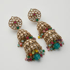 Kundan Multicolor Earrings detail showing polki tiers and colorful dangles