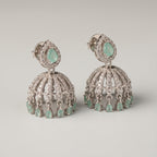Aira Mint Earrings rhodium mint jhumkas with teardrop charms
