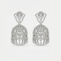 Aurelia Crystal Jhumkas rhodium-tone crystal jhumkas with marquise and teardrop dangles on gray background