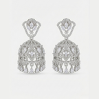 Aurelia Crystal Jhumkas rhodium-tone crystal jhumkas with marquise and teardrop dangles on gray background